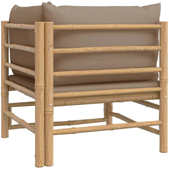 Hörnsoffa för trädgården med taupe dynor bambu vidaXL – bild 5