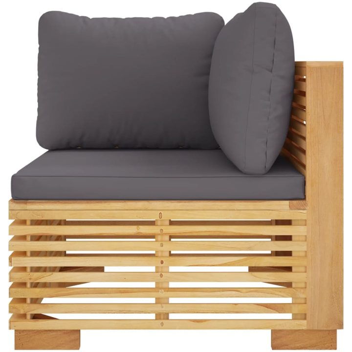 Hörnsoffa för trädgården mörkgrå dynor massiv teak vidaXL – bild 4