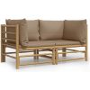 Hörnsoffa för trädgården taupe dynor 2 st bambu vidaXL – miniatyr 2