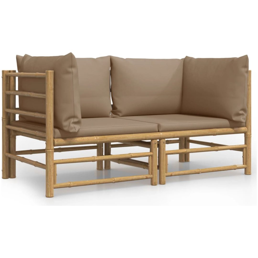 Hörnsoffa för trädgården taupe dynor 2 st bambu vidaXL – bild 2