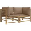 Hörnsoffa för trädgården taupe dynor 2 st bambu vidaXL – miniatyr 3