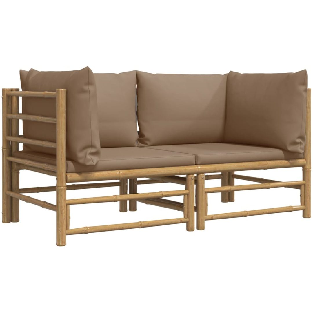 Hörnsoffa för trädgården taupe dynor 2 st bambu vidaXL – bild 3