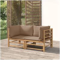 Hörnsoffa för trädgården taupe dynor 2 st bambu vidaXL