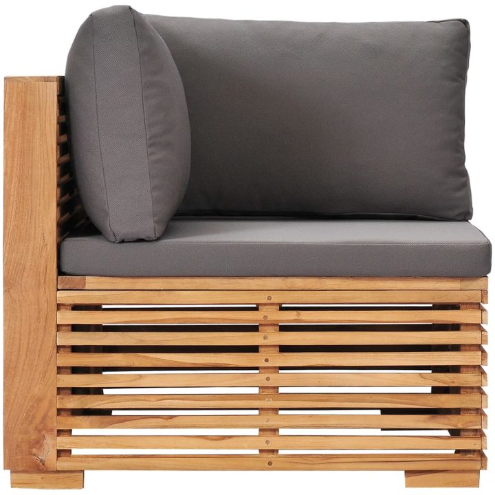 Hörnsoffa med grå dyna massiv teak vidaXL – bild 3