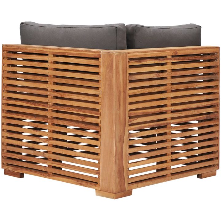 Hörnsoffa med grå dyna massiv teak vidaXL – bild 4