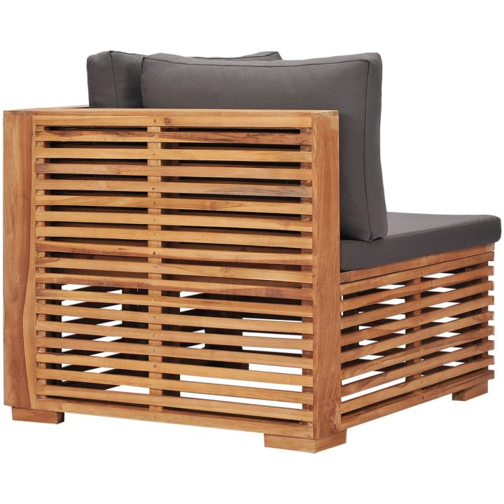 Hörnsoffa med grå dyna massiv teak vidaXL – bild 5