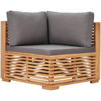 Hörnsoffa med grå dyna massiv teak vidaXL