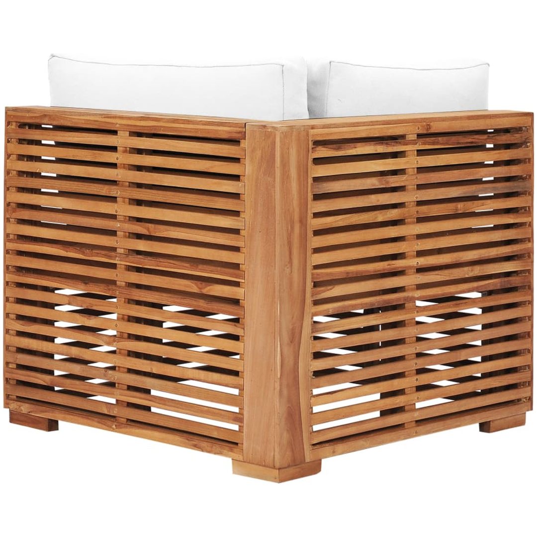 Hörnsoffa med gräddvit dyna massiv teak vidaXL – bild 4