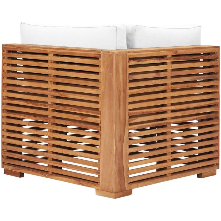 Hörnsoffa med gräddvit dyna massiv teak vidaXL – bild 4