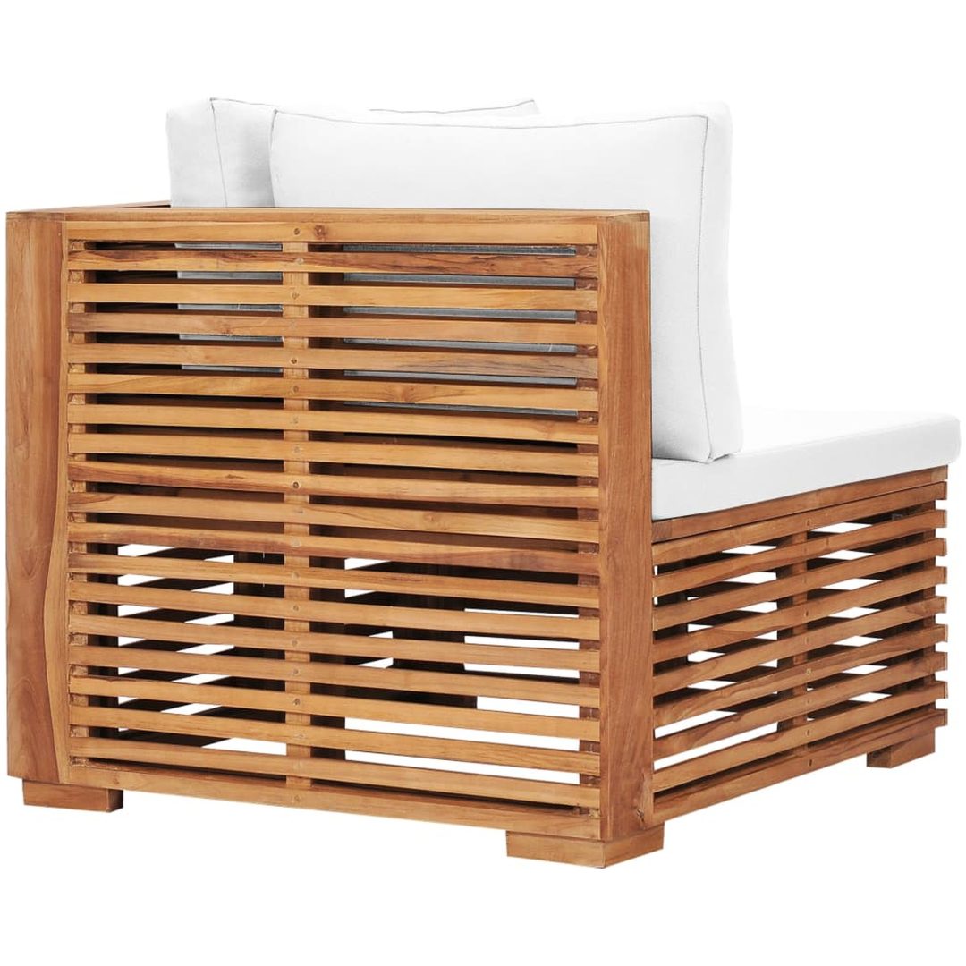 Hörnsoffa med gräddvit dyna massiv teak vidaXL – bild 5