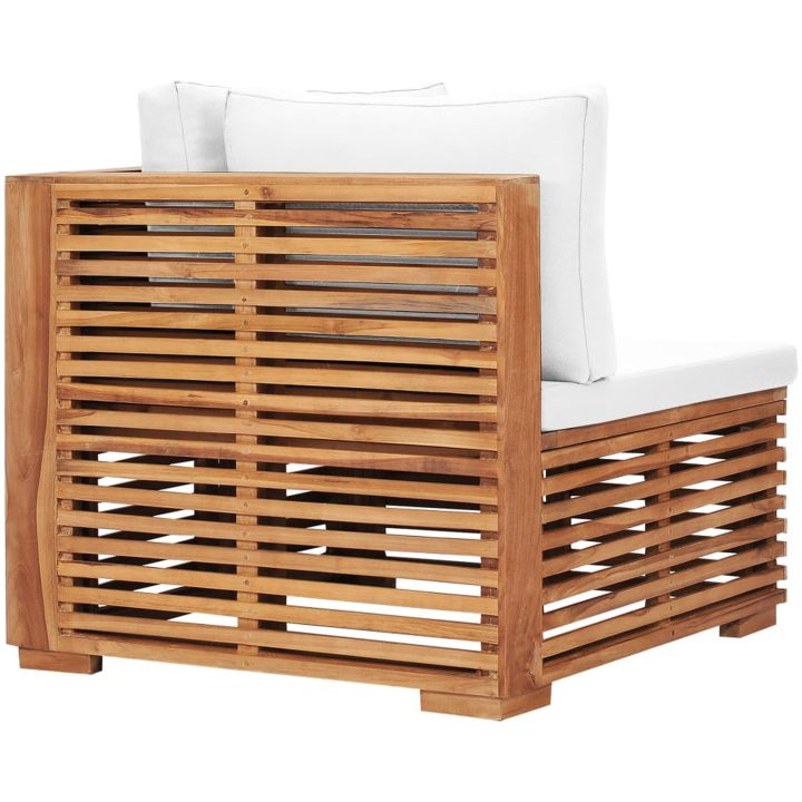Hörnsoffa med gräddvit dyna massiv teak vidaXL – bild 5