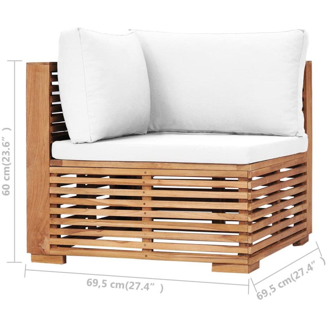 Hörnsoffa med gräddvit dyna massiv teak vidaXL – bild 7