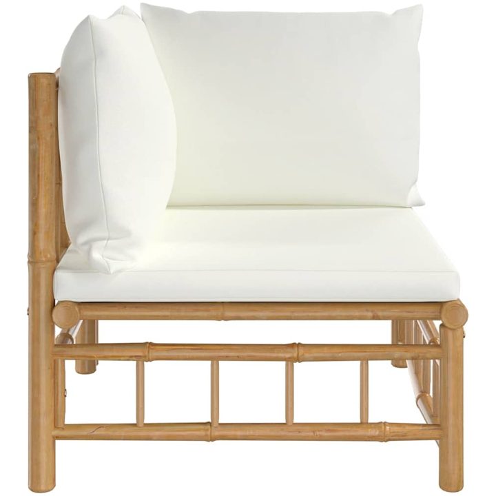 Hörnsoffa med gräddvita dynor bambu vidaXL – bild 3