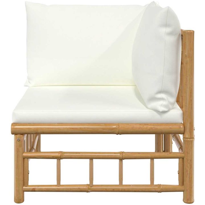 Hörnsoffa med gräddvita dynor bambu vidaXL – bild 4