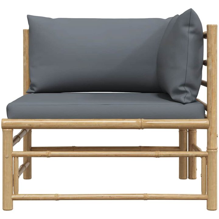 Hörnsoffa med mörkgråa dynor bambu vidaXL – bild 4