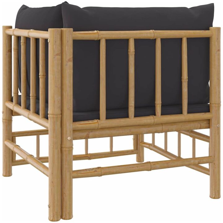 Hörnsoffa med mörkgråa dynor bambu vidaXL – bild 5