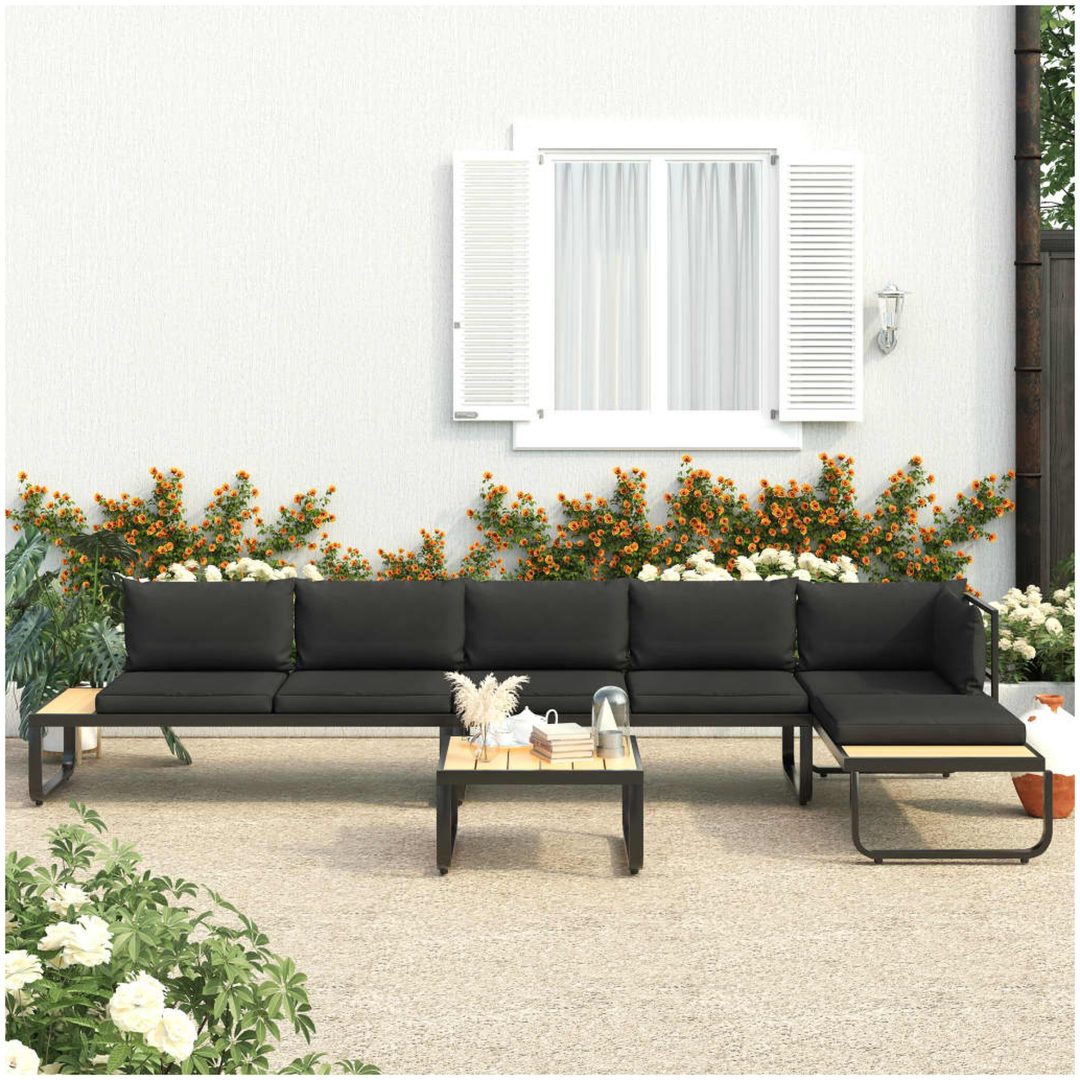 Hörnsoffa set med dynor 4 delar aluminium och WPC vidaXL