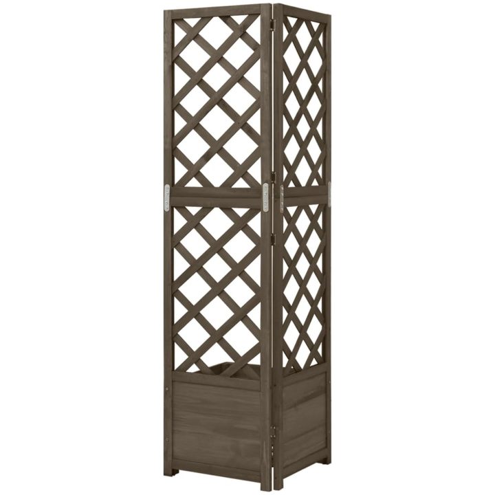 Hörnspaljé med odlingslåda grå 40x40x150 cm massivt granträ vidaXL – bild 3
