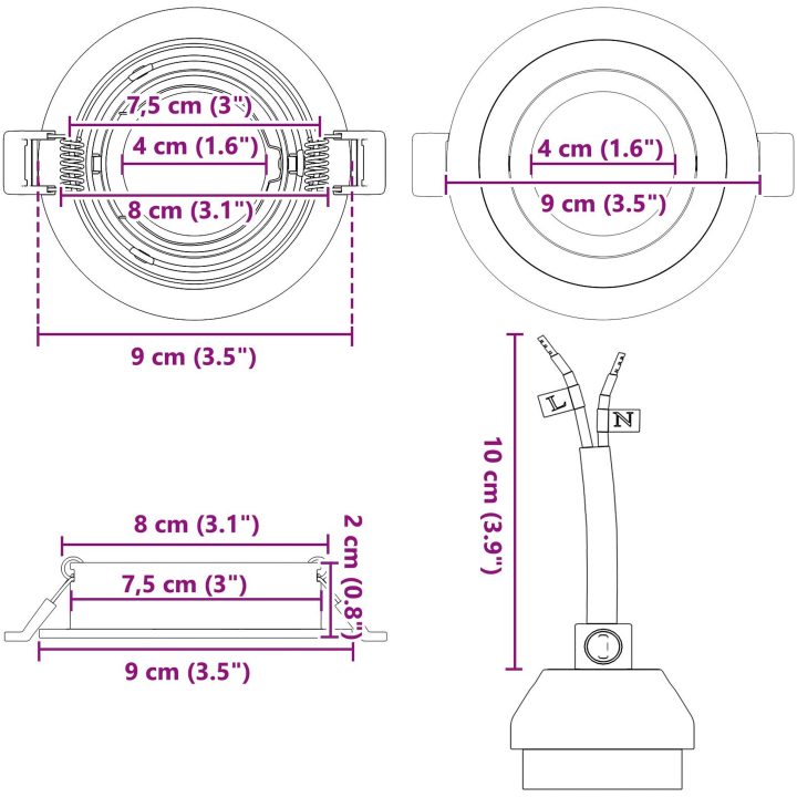 Inbyggda Spotlightar 12 st Rund GU10 Vit 91 mm vidaXL 9 cm – bild 12