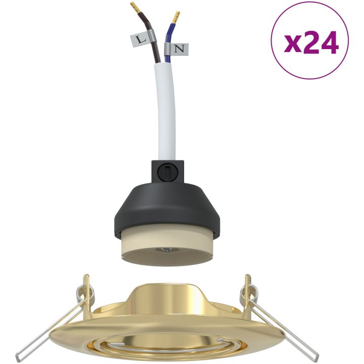 Inbyggda spotlights 24 st rund GU10 guld 90 mm stål vidaXL 9 cm – bild 4