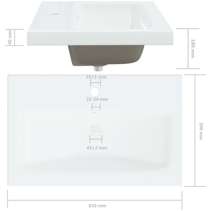 Inbyggt handfat med blandare keramik vit vidaXL 61 x 39 x 18 cm – bild 12