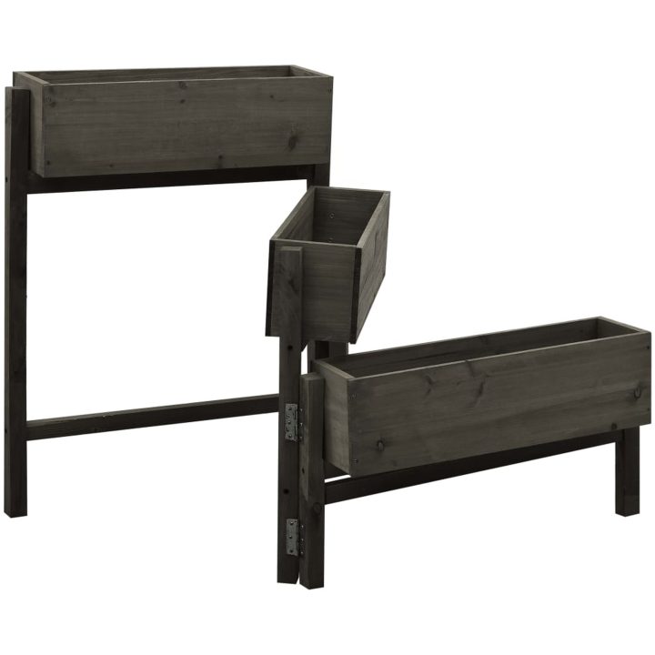Infällbar odlingslåda grå 60x14x75 cm massivt granträ vidaXL – bild 2
