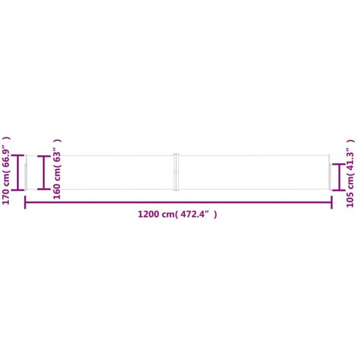 Infällbar sidomarkis 170x1200 cm gräddvit vidaXL 1200 x 170 cm – bild 11