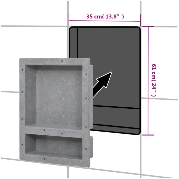 Infälld duschhylla niche 2 hyllor matt grå 41x51x10 cm vidaXL 41 x 51 x 10 cm – bild 6
