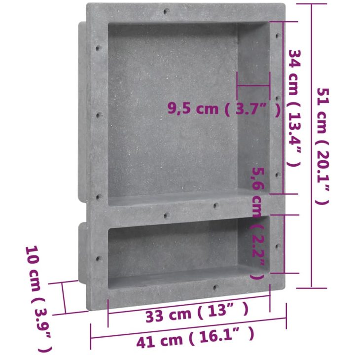 Infälld duschhylla niche 2 hyllor matt grå 41x51x10 cm vidaXL 41 x 51 x 10 cm – bild 7