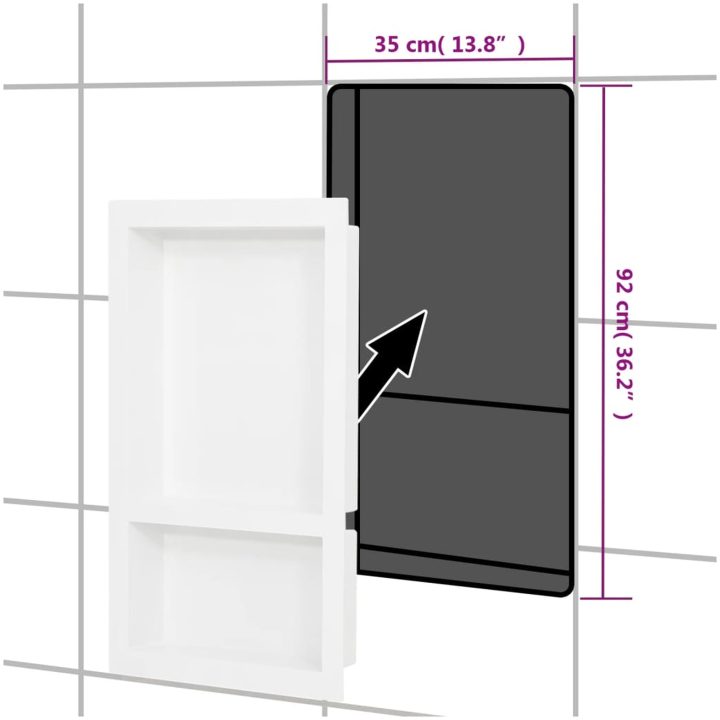 Infälld duschhylla niche 2 hyllor matt vit 41x69x9 cm vidaXL 41 x 69 x 9 cm – bild 6