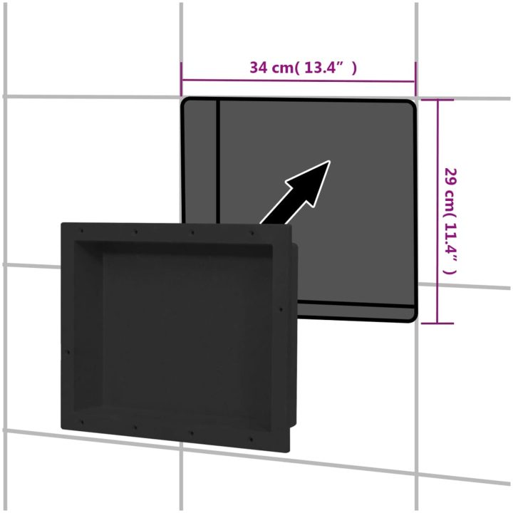 Infälld duschhylla niche matt svart 41x51x10 cm vidaXL 41 x 51 x 10 cm – bild 7