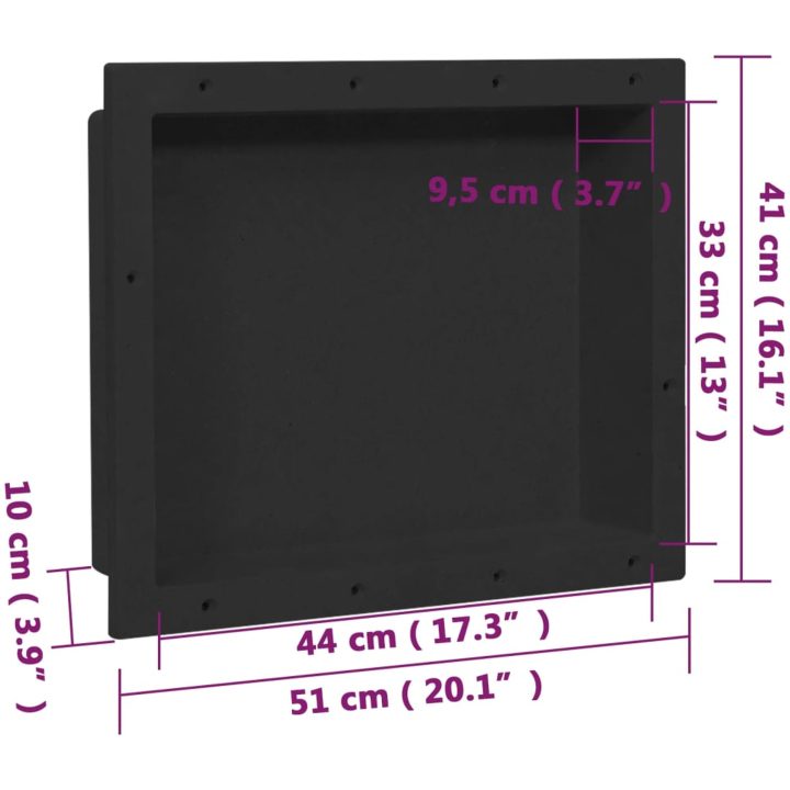 Infälld duschhylla niche matt svart 41x51x10 cm vidaXL 41 x 51 x 10 cm – bild 8