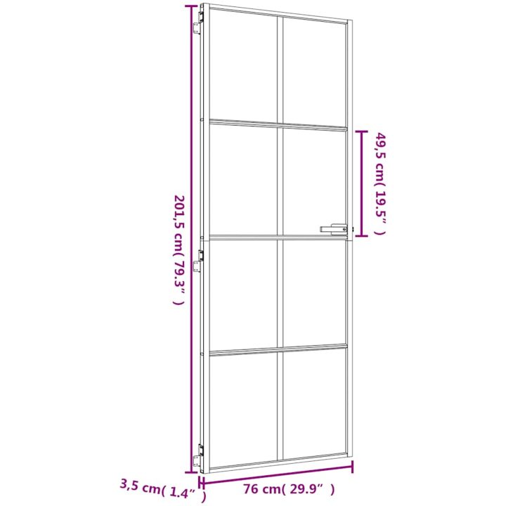 Innerdörr guld härdat glas och aluminium slim vidaXL 76 x 201.5 cm – bild 9