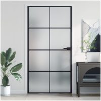 Innerdörr svart härdat glas och aluminium slim vidaXL