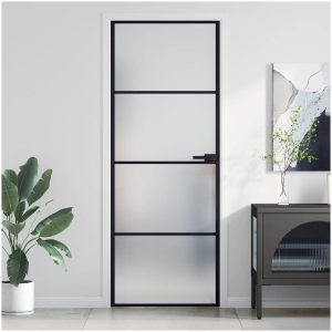 Innerdörr svart härdat glas och aluminium slim vidaXL