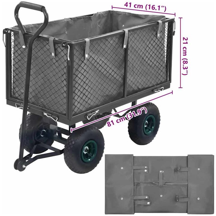 Innerfoder till trädgårdsvagn mörkgrå tyg vidaXL 81 x 41 x 21 cm – bild 3