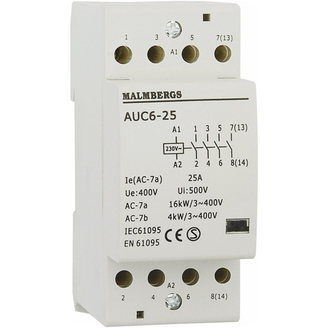 Installationskontaktor, 2 modul, 25A, 4-Pol MALMBERGS