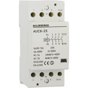 Installationskontaktor, 2 modul, 25A, 4-Pol MALMBERGS