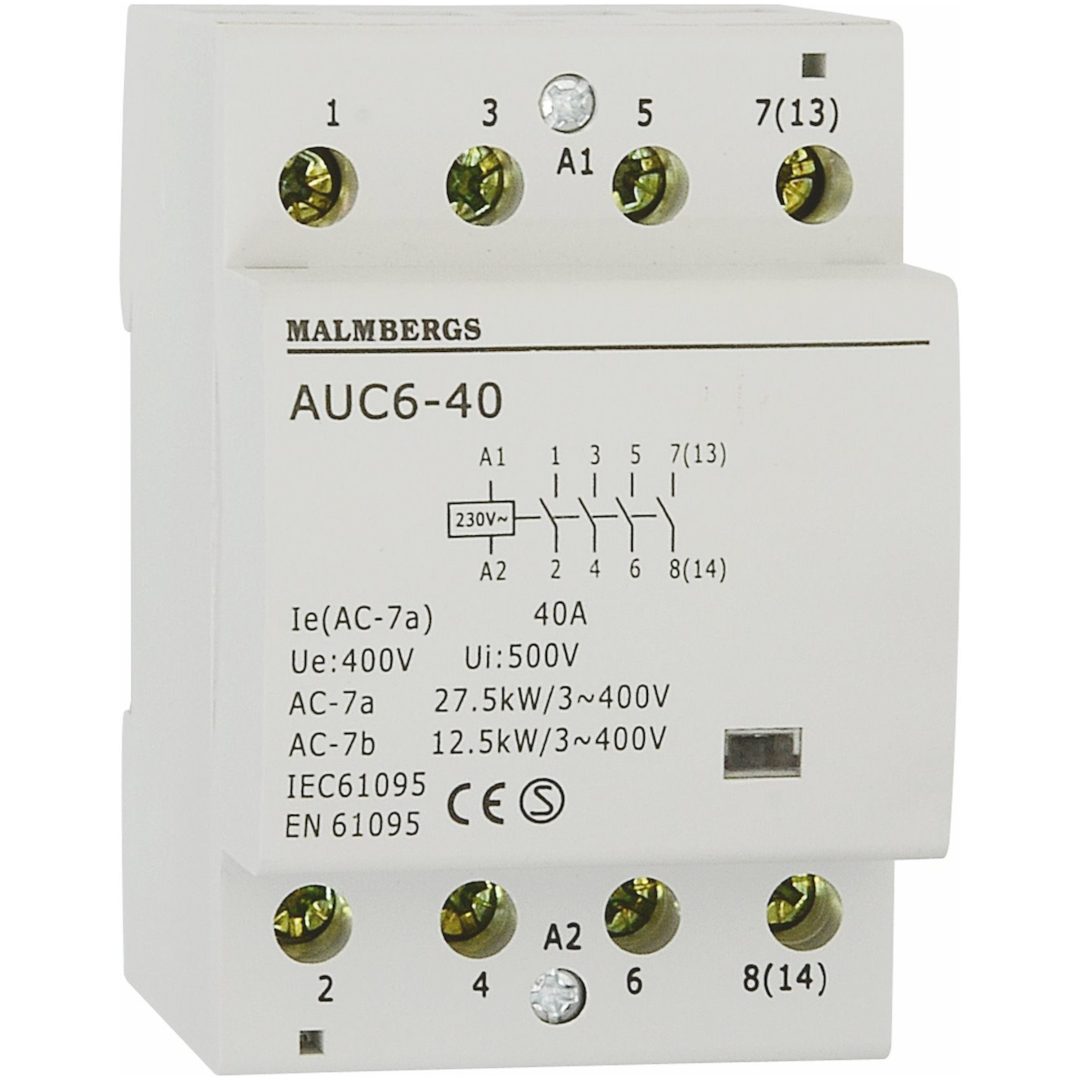 Installationskontaktor, 3 modul, 40A, 4-Pol MALMBERGS