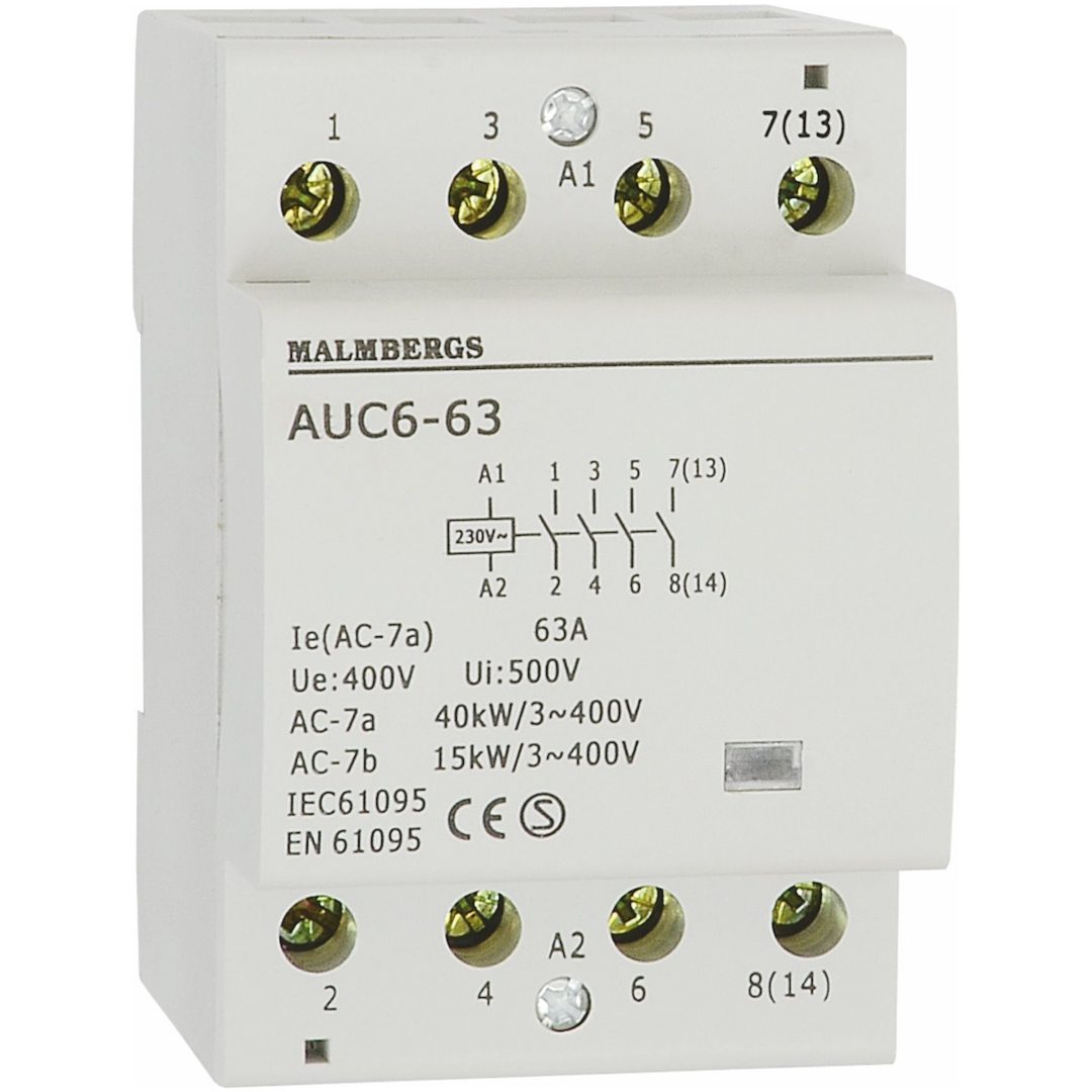 Installationskontaktor, 3 modul, 63A, 4-Pol MALMBERGS