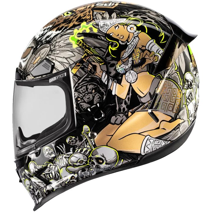 Integralhjälm Airframe Pro Aztec Nine Svart Guld Grön Vit Gul ICON XS – bild 3