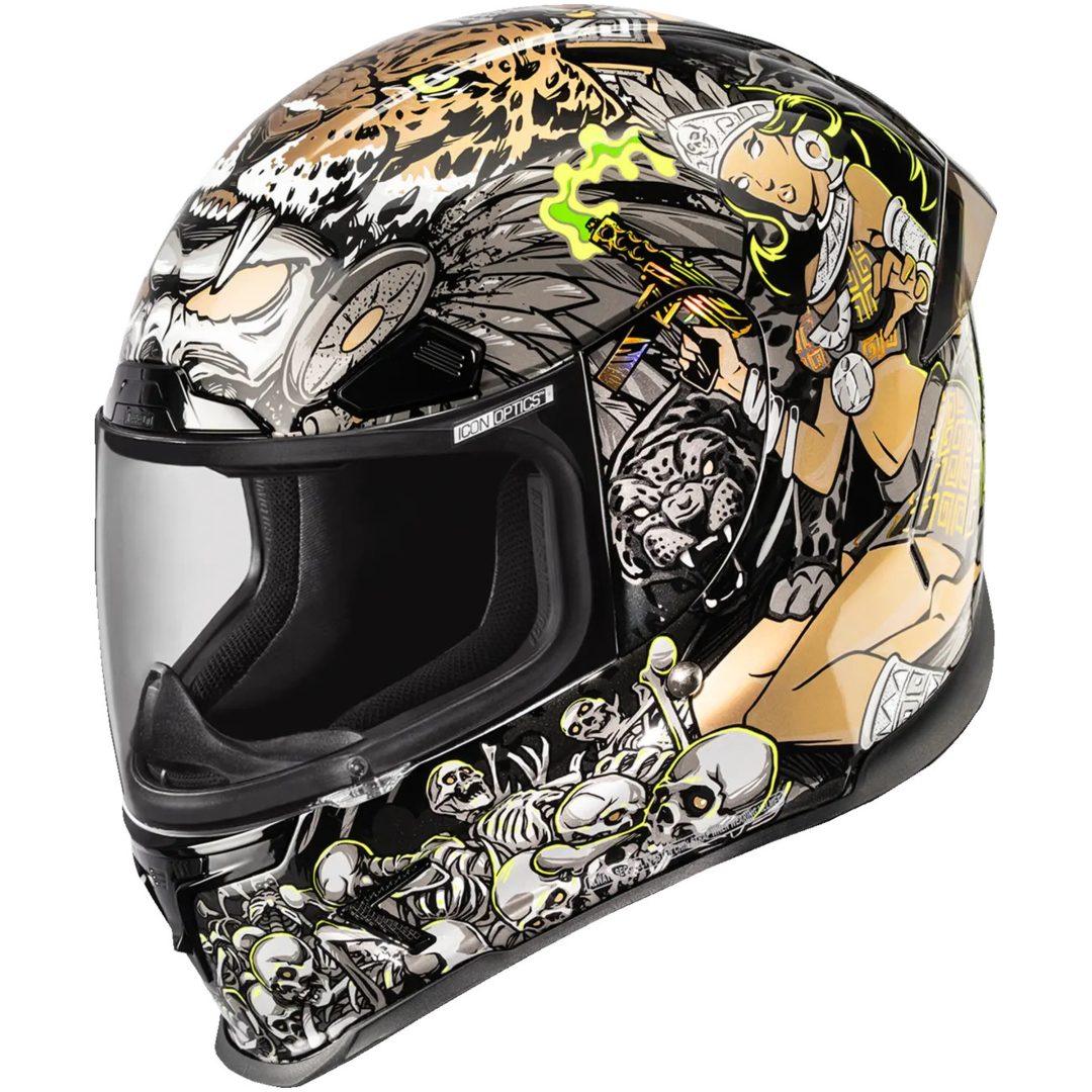 Integralhjälm Airframe Pro Aztec Nine Svart Guld Grön Vit Gul ICON XS