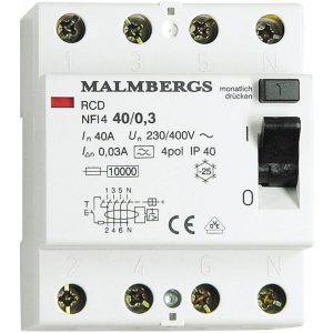 Jordfelsbrytare, A-typ, 40A, 4-polig, 300mA MALMBERGS