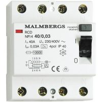 Jordfelsbrytare, A-typ, 40A, 4-polig, 30mA MALMBERGS