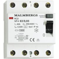 Jordfelsbrytare, A-typ, 63A, 4-polig, 30mA MALMBERGS