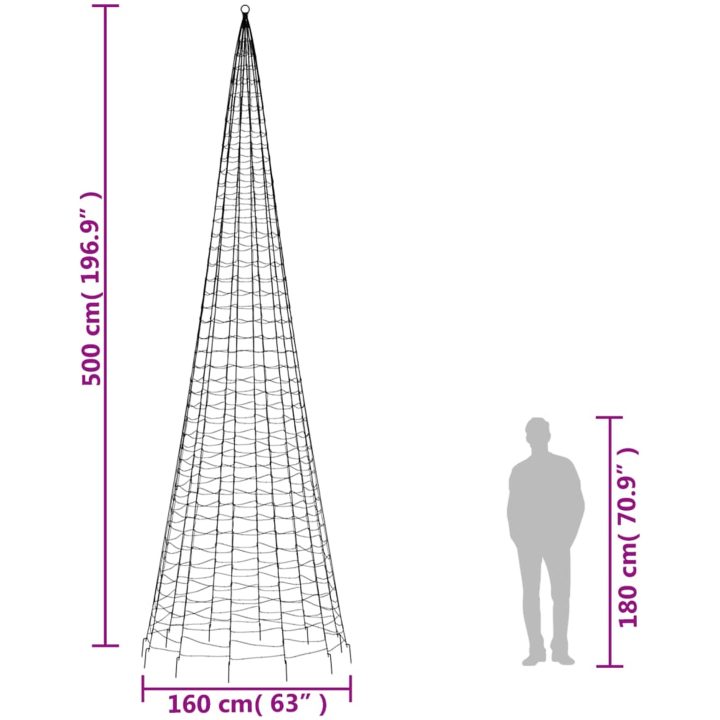 Julbelysning till flaggstång 1534 LEDs varmvit vidaXL 500 cm – bild 10
