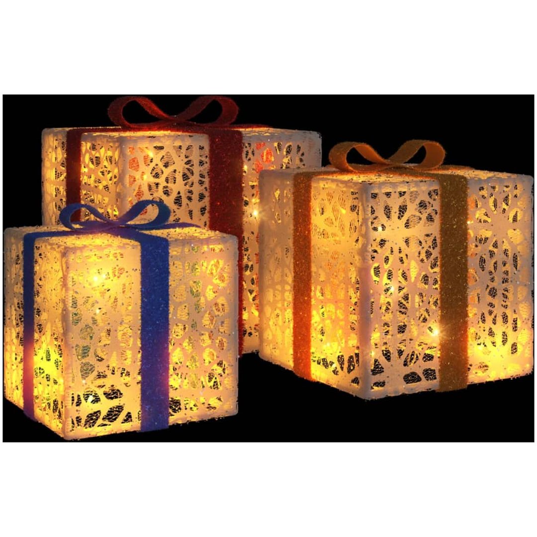Juldekoration med belysning julklappar 3 st 64 LED varmvit vidaXL – bild 3
