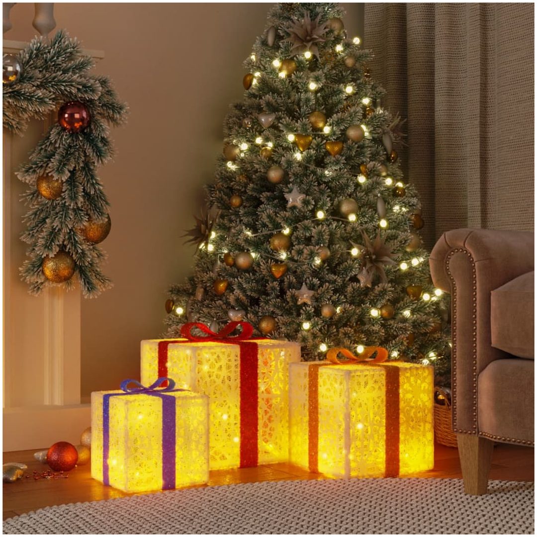 Juldekoration med belysning julklappar 3 st 64 LED varmvit vidaXL
