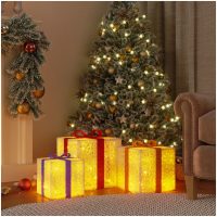 Juldekoration med belysning julklappar 3 st 64 LED varmvit vidaXL