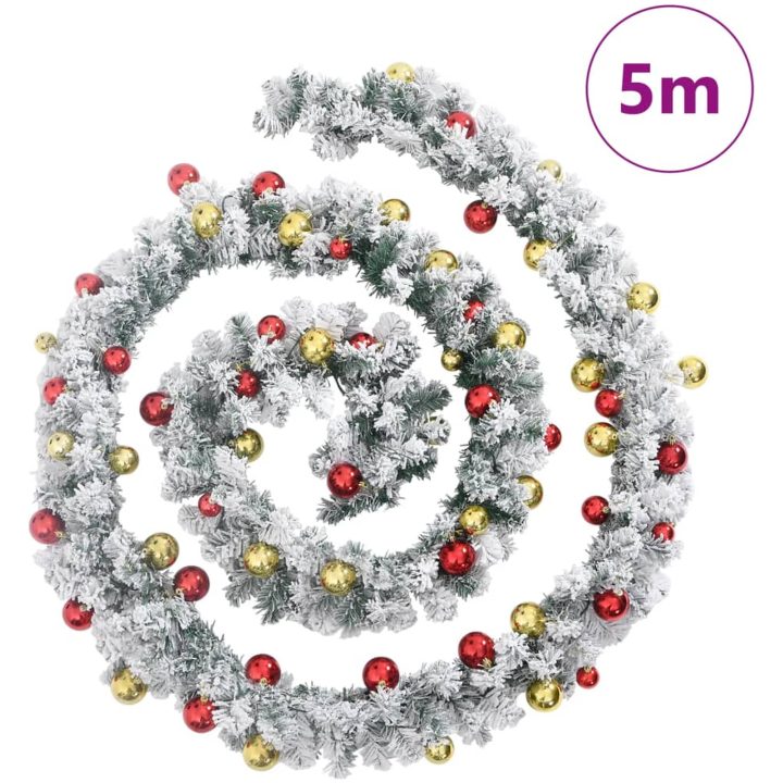 Julgirlang med julgranskulor och LED-lampor grön PVC vidaXL 5 m – bild 7